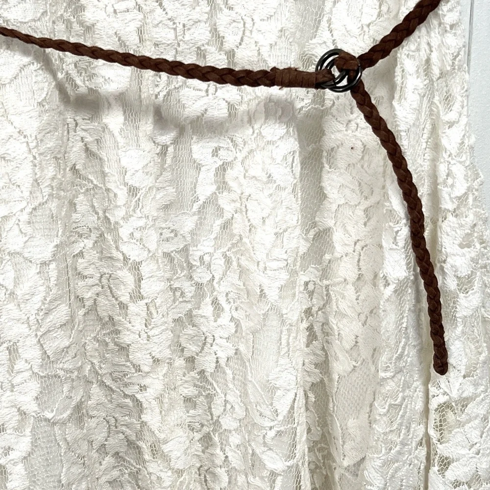 Knitworks White Lace Dress Brown Braided Belt Child Size 8